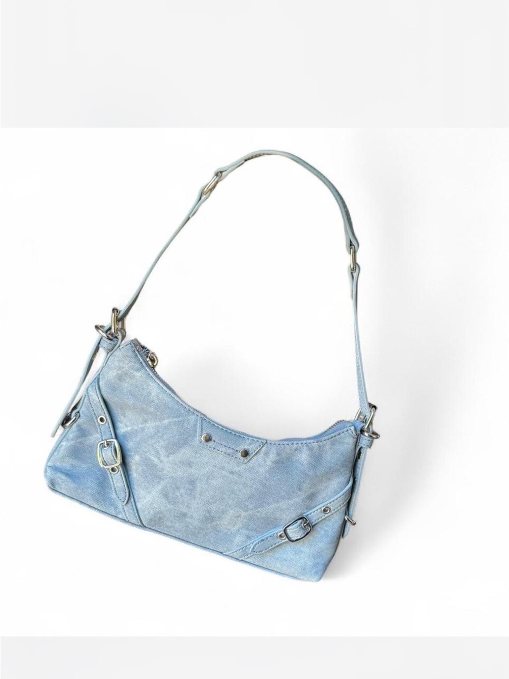 Aldo Powder Blue y2k denim style Shoulder Bag with Buckle Accents